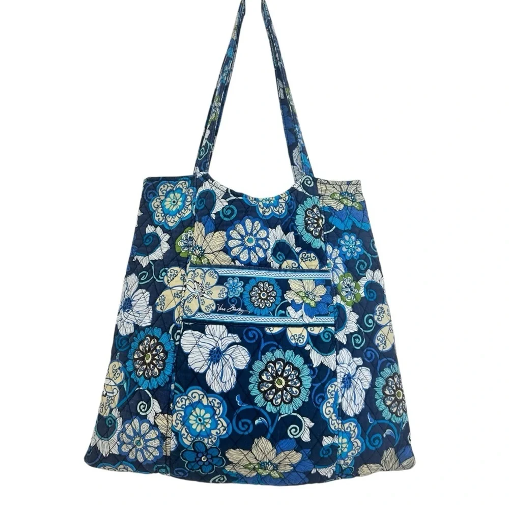 Vera Bradley Mod Floral Blue Large Tote Bag 15.5x15